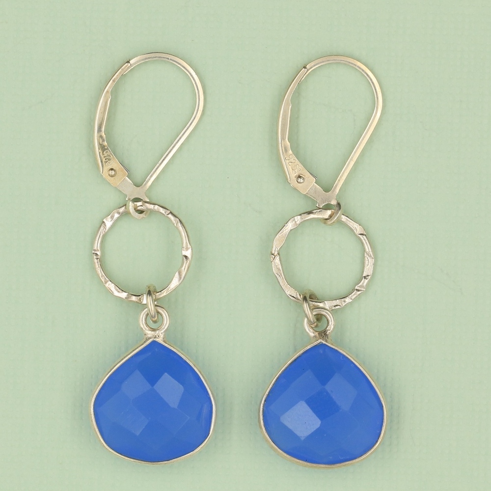 Chalcedony Hammered Earrings 925 Sterling Silver